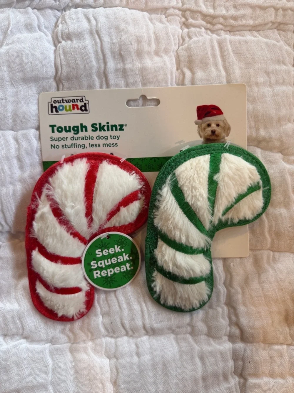 Outward Hound Red & Green Plush Candy Cane Dog Toy Duo